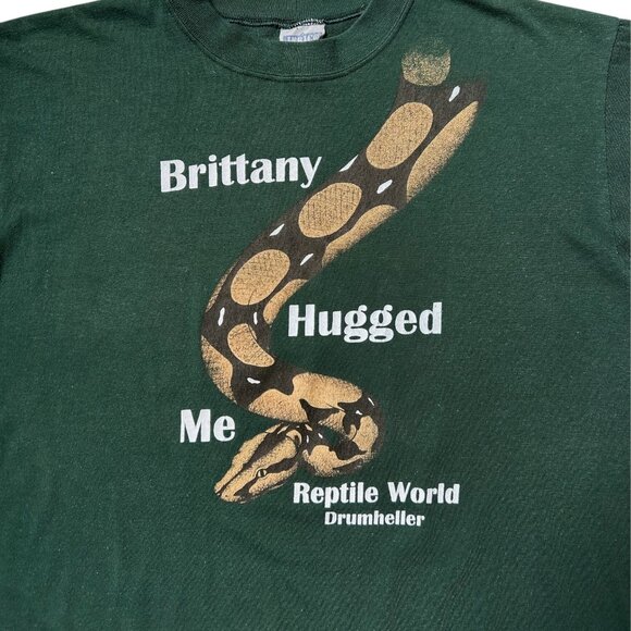 90s Y2K Vintage Reptile World T-shirt Brittany Hugged Me Snake Boa Drumheller. - Picture 4 of 5